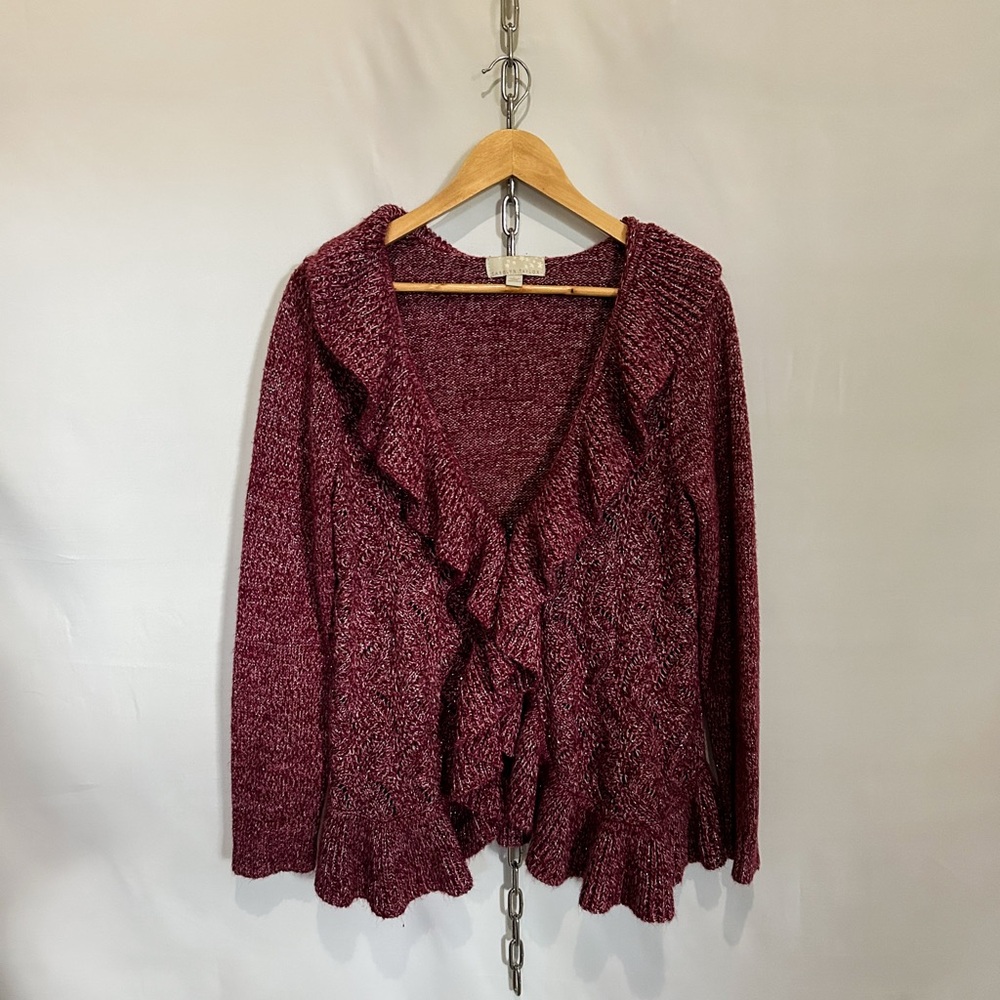 Burgundy Shimmer Ruffle Cardigan